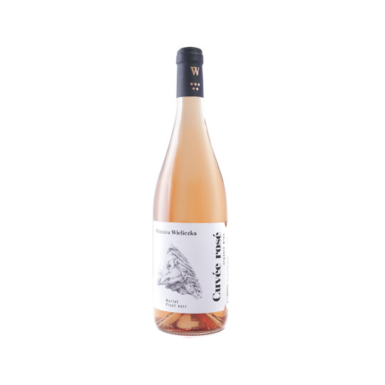 Fotografia produktowa wina Cuvee Rose z Winnicy Wieliczka